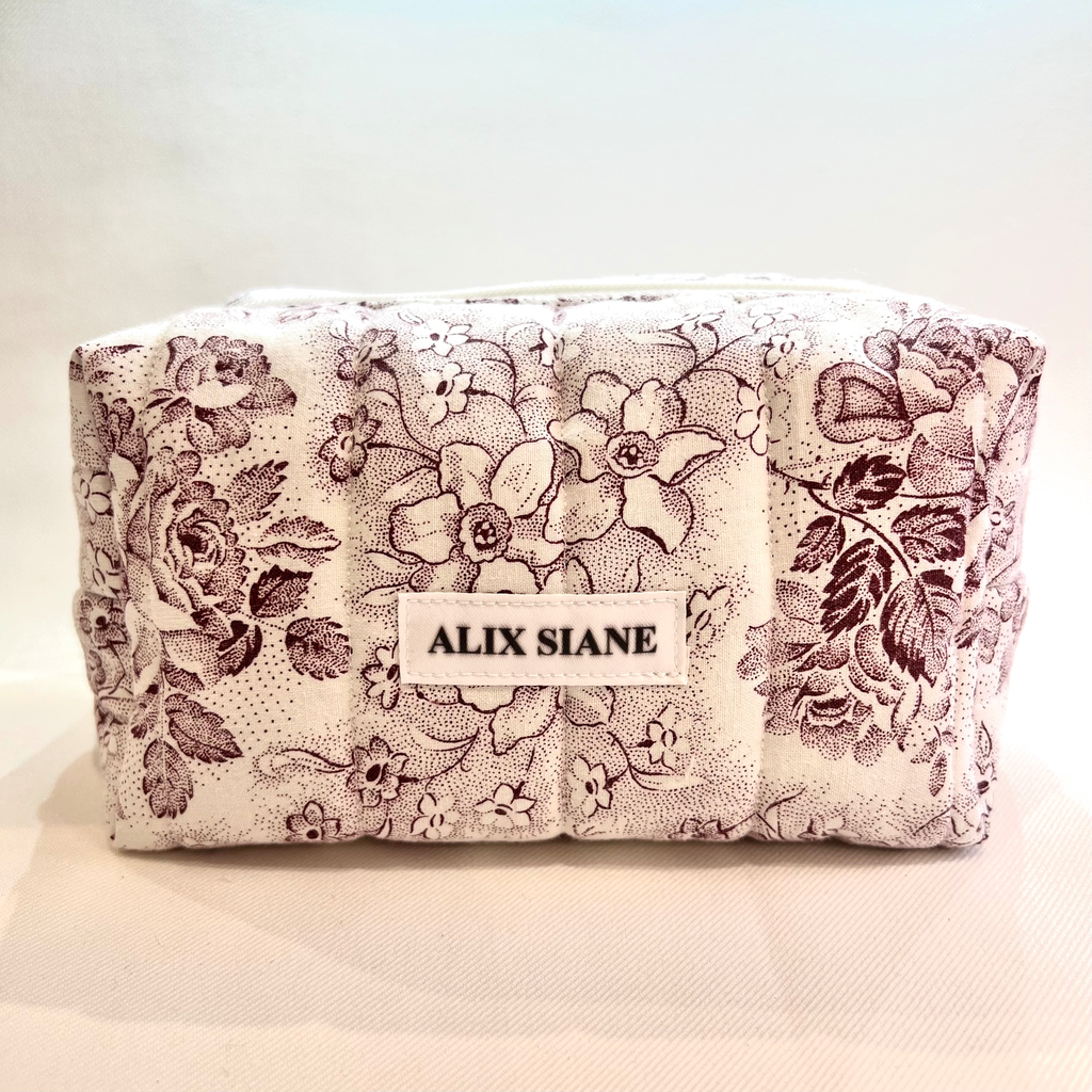 Trousse de toilette fleurs bordeaux