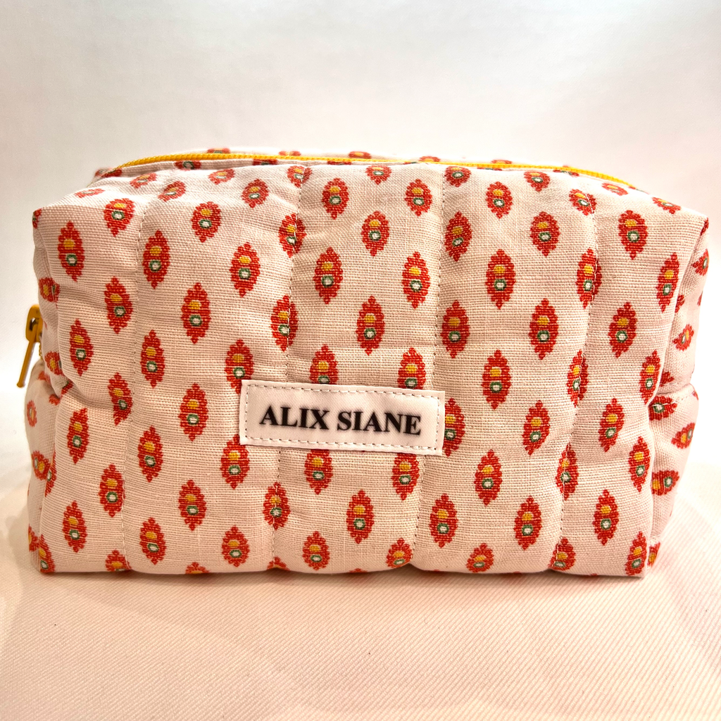 Trousse de toilette orange, jaune, blanc