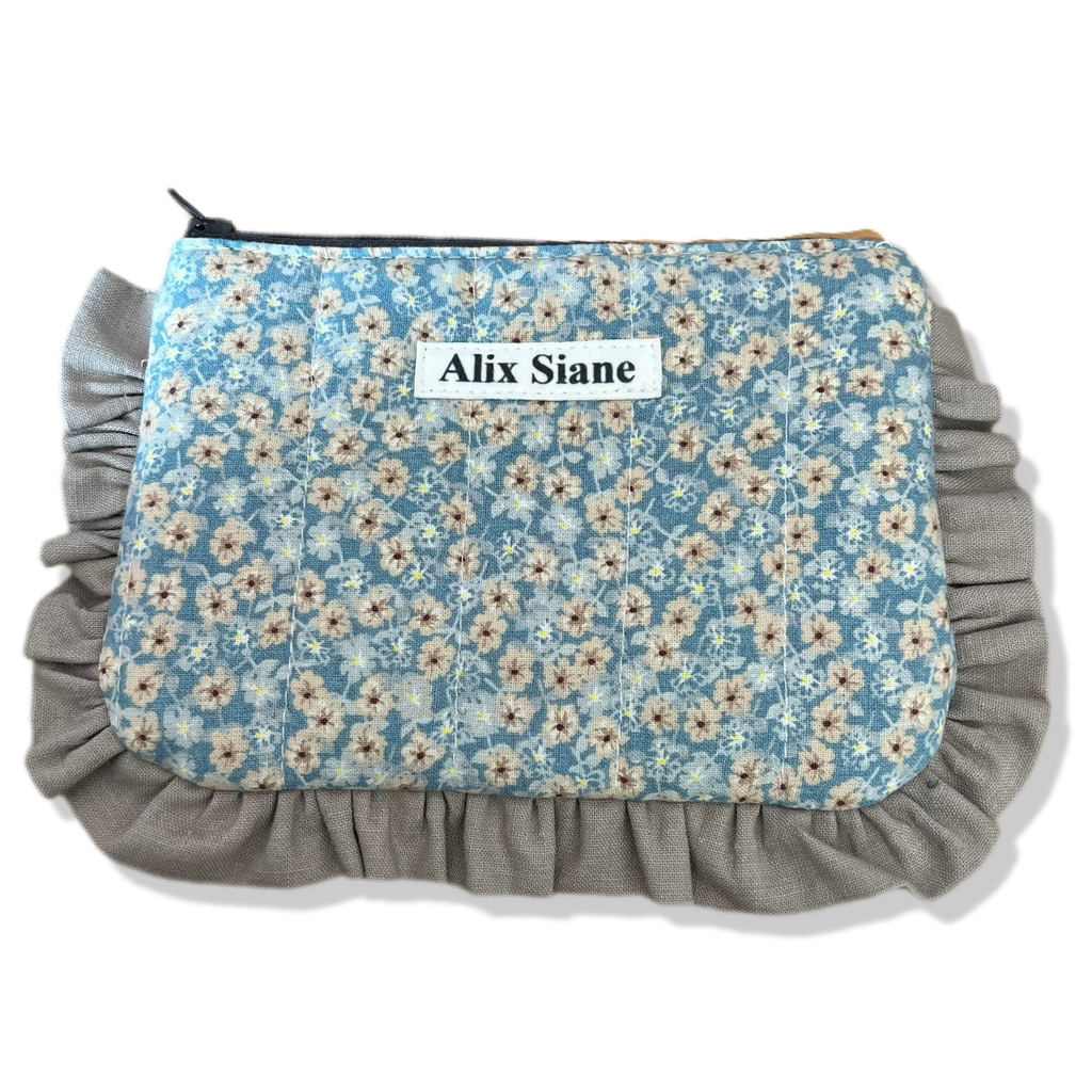 Porte monnaie fleuri bleu et gris